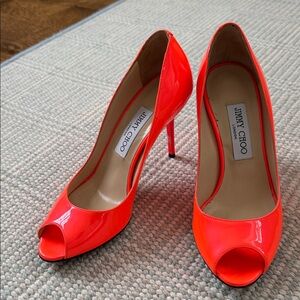 Jimmy Choo Vibrant Red Peep Toe Heels